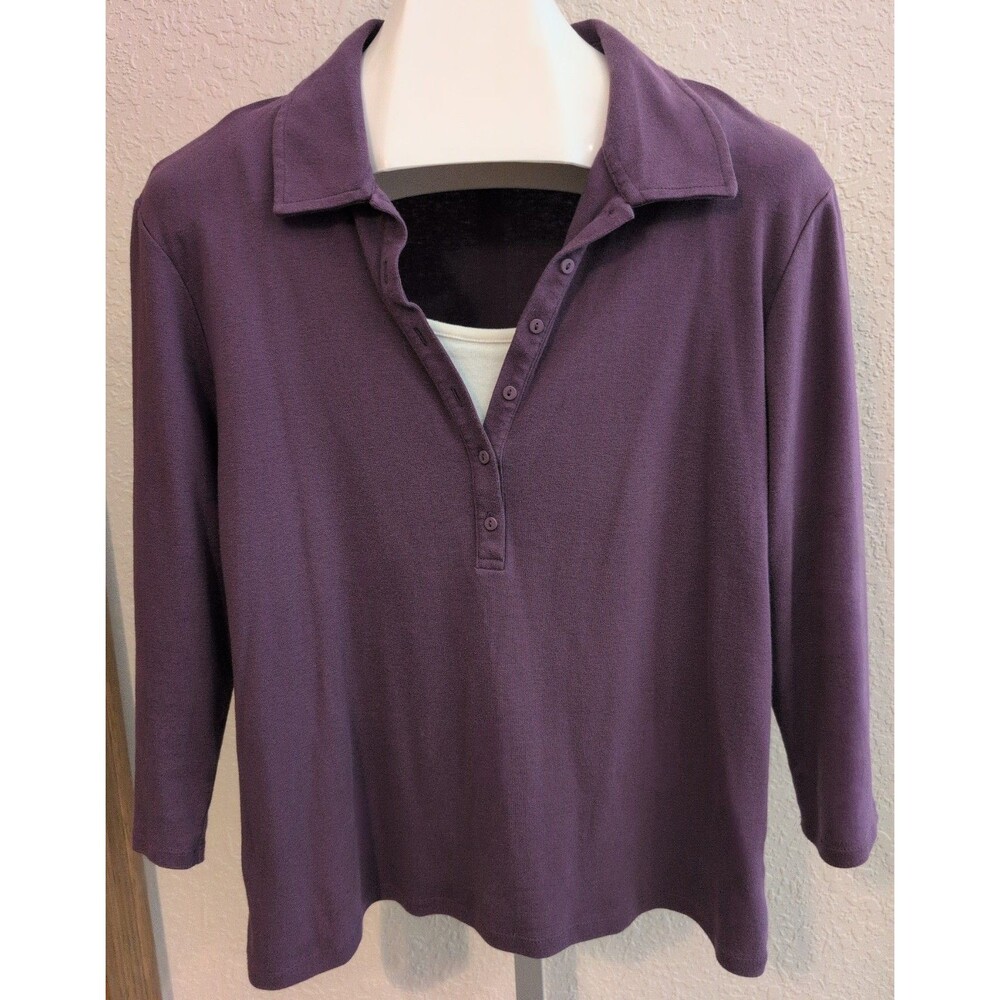 Sonoma Womens Pullover Button Collar Cami Layered Look Top Shirt Purple White XL
